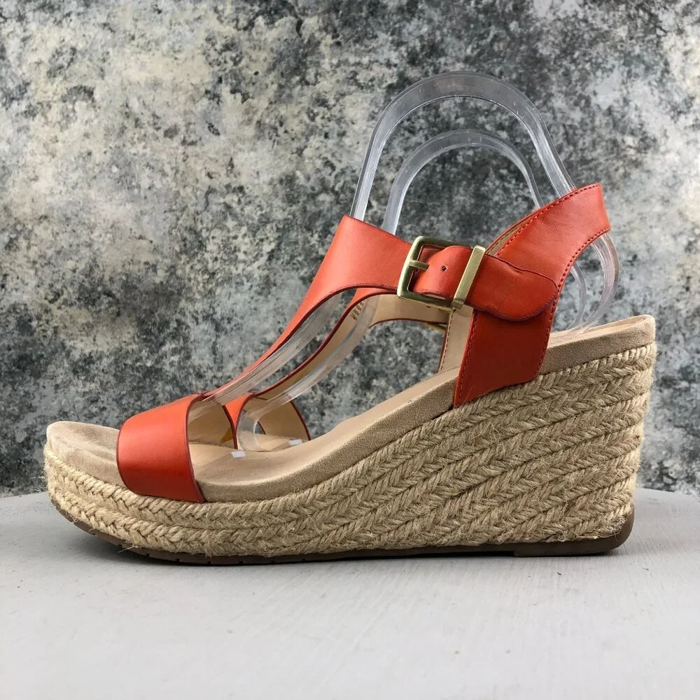 Reaction Kenneth Cole Women's Size 10 Card Wedge Orange Faux Leather Sandals